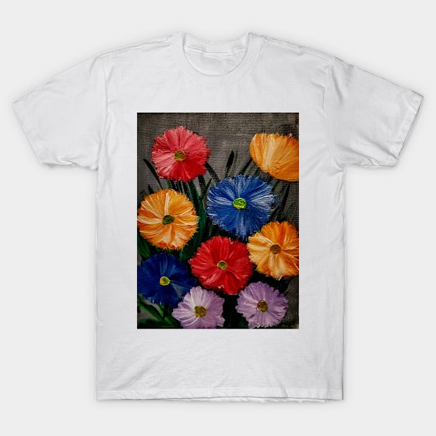 wildflowers growing free in red and orange and blue flowers . T-Shirt by kkartwork